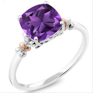 925 Sterling Silver and 10K Rose Gold Purple Ring